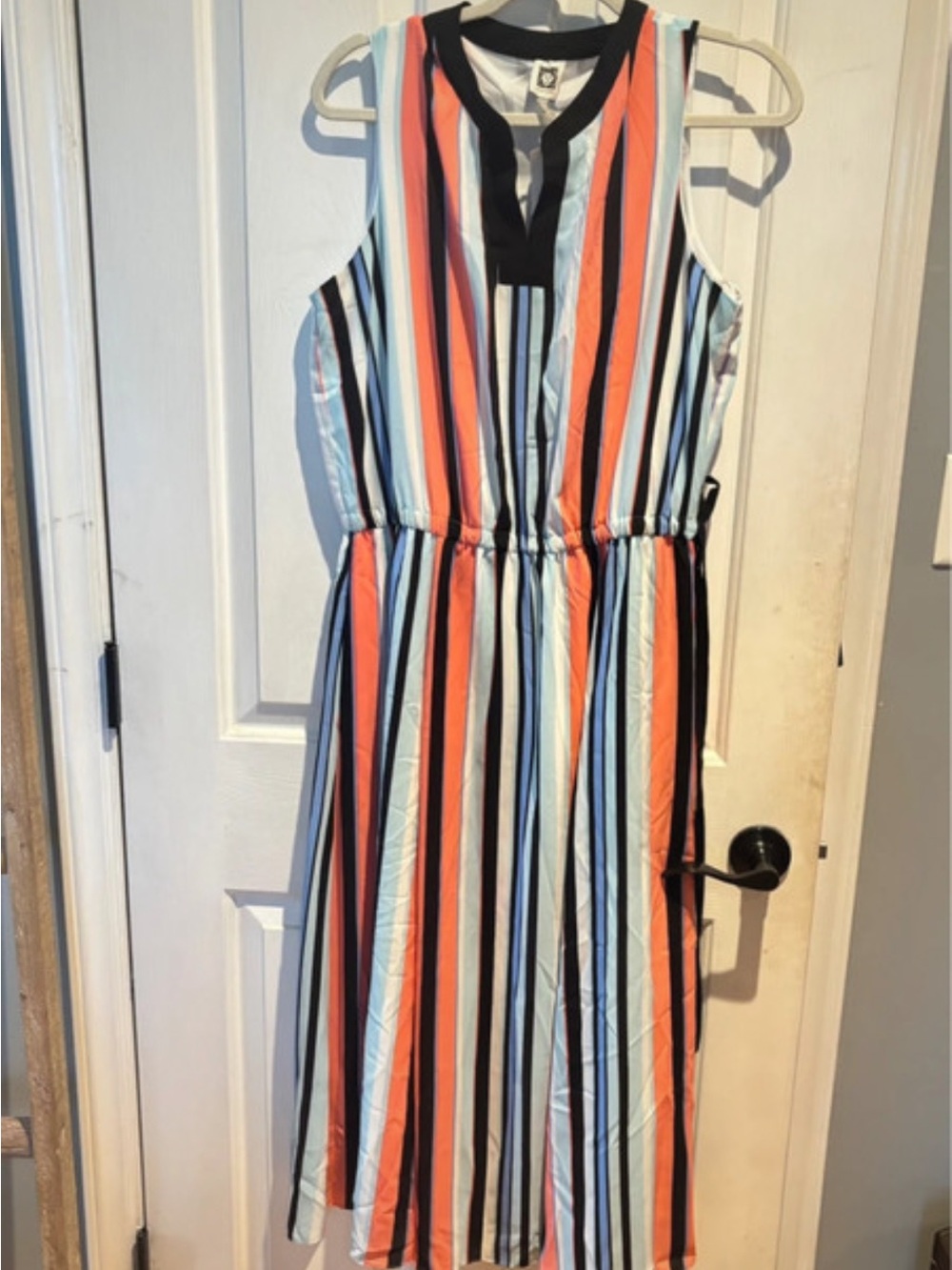 Anne Klein Multicolor Vertical Stripe Sleeveless Button-Front Shirt